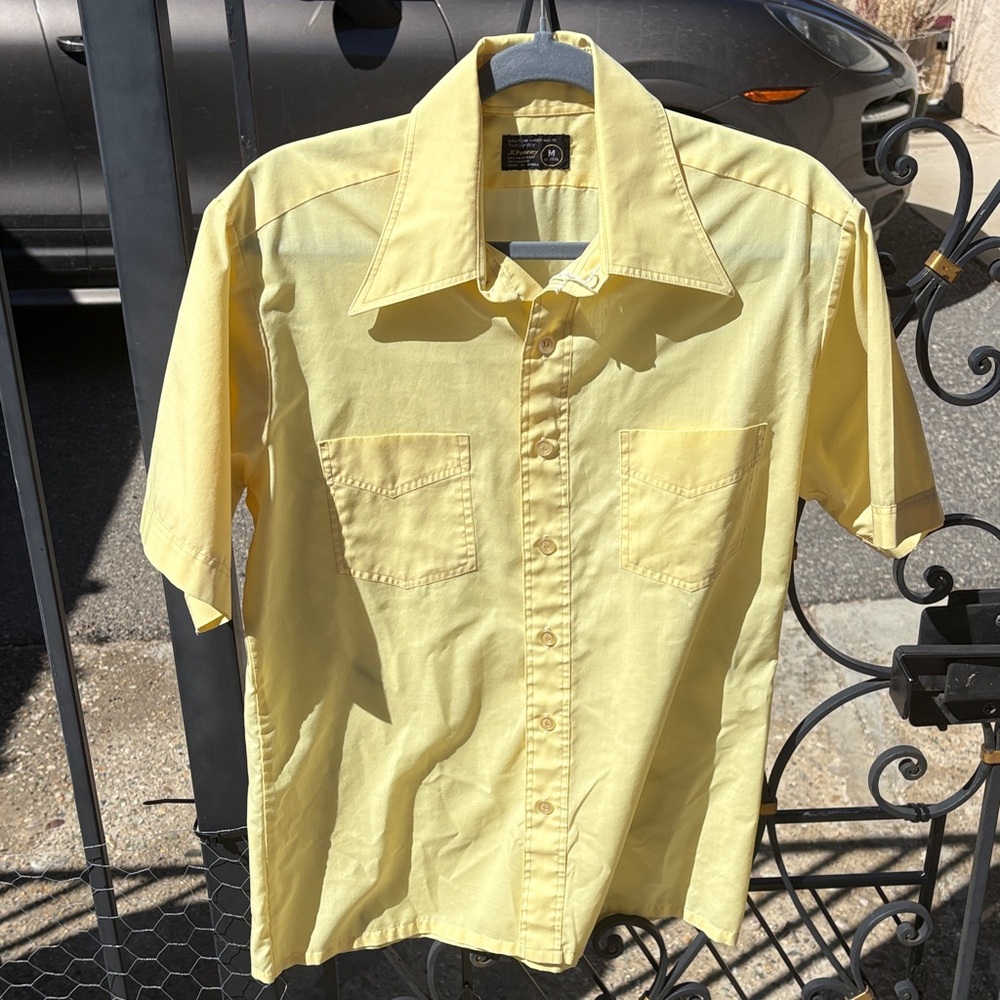 JCPenney Men's Yellow Casual Button-Down Shirt